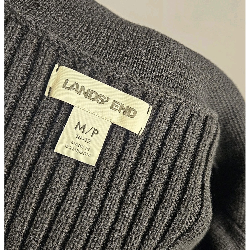 Lands‎ End Cardigan Blazer Ribbed Knit Button Front Black Medium Petite - Picture 11 of 13